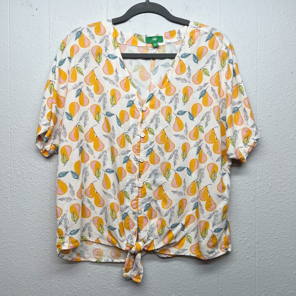 Dip Linen Cotton Fruit Printed Button Front Shirt Womens Medium Novelty Beachy